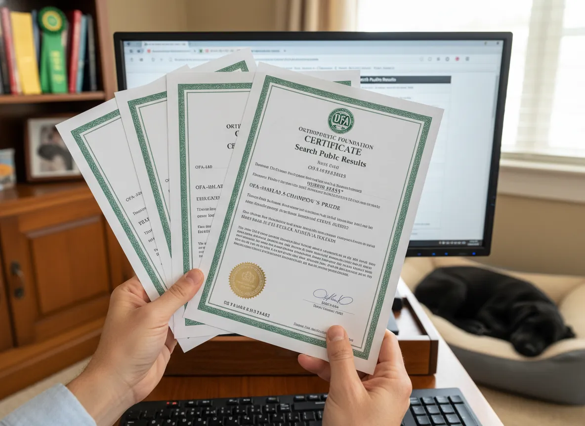 Breeder provides printed ofa certificates for health testing verification