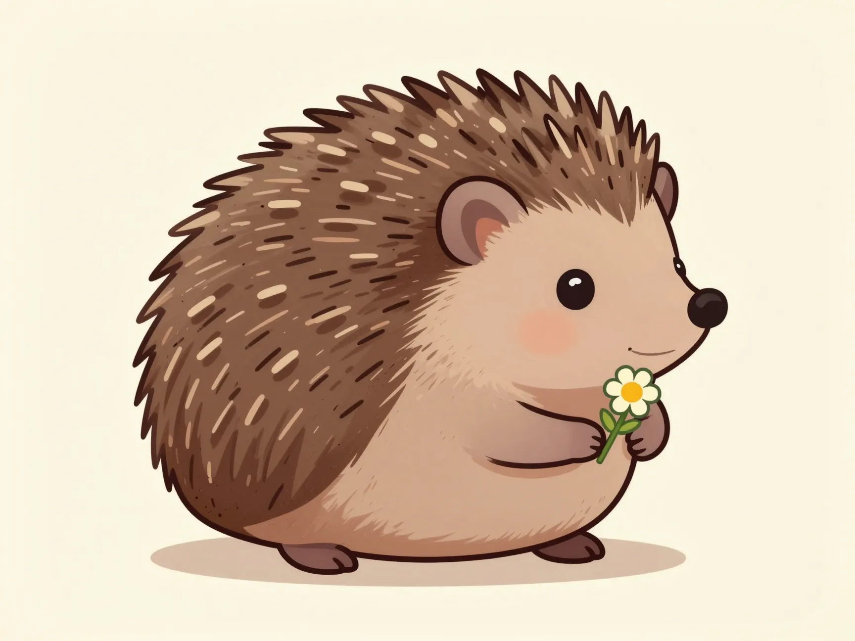 Warm brown kawaii hedgehog with rounded spines and tiny flower