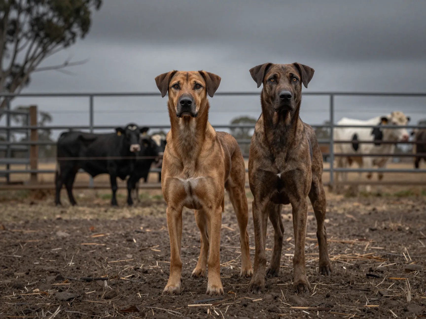 A stumpy tail cattle dog standing guard on a rugged rural property