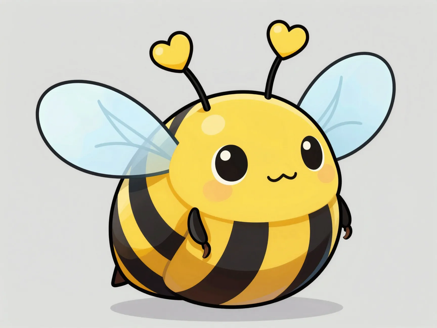 Yellow and black striped kawaii bee with heart shaped antennae tips