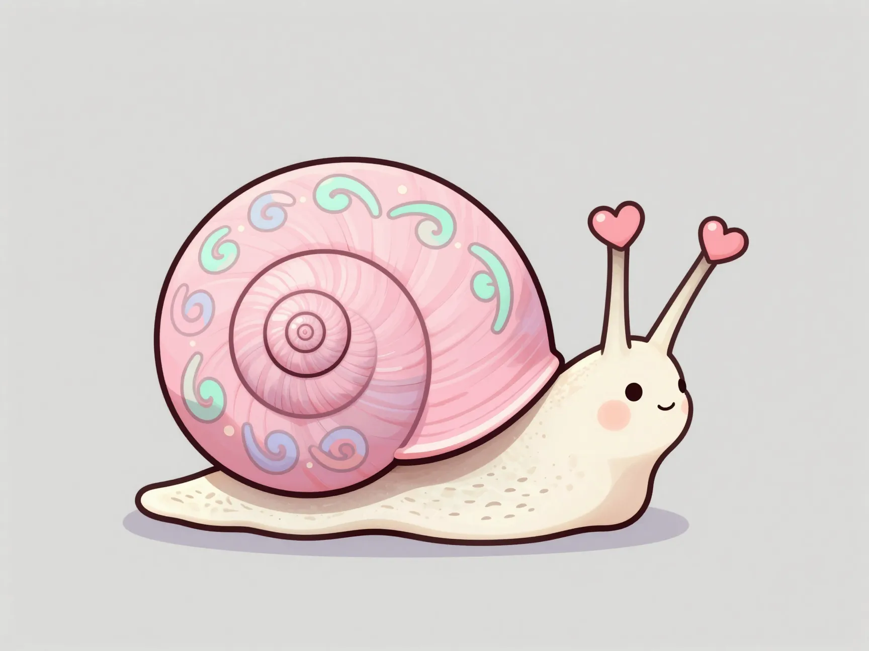 Pink spiral shell kawaii snail with heart tipped eye stalks