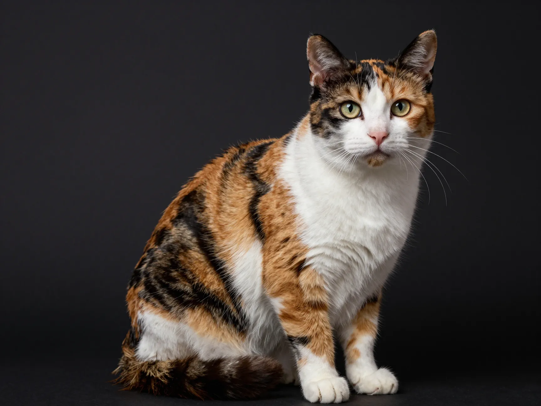 Visually striking adult calico with bold symmetrical patches