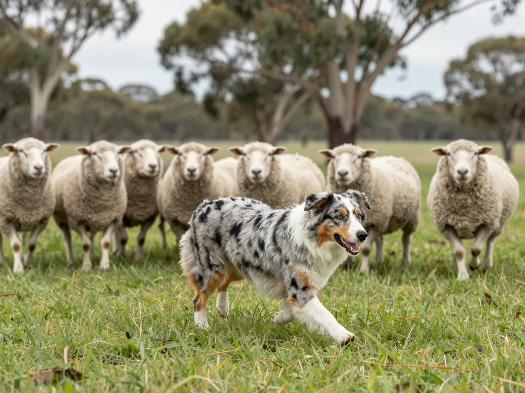 Australian shepherd herding in australian setting