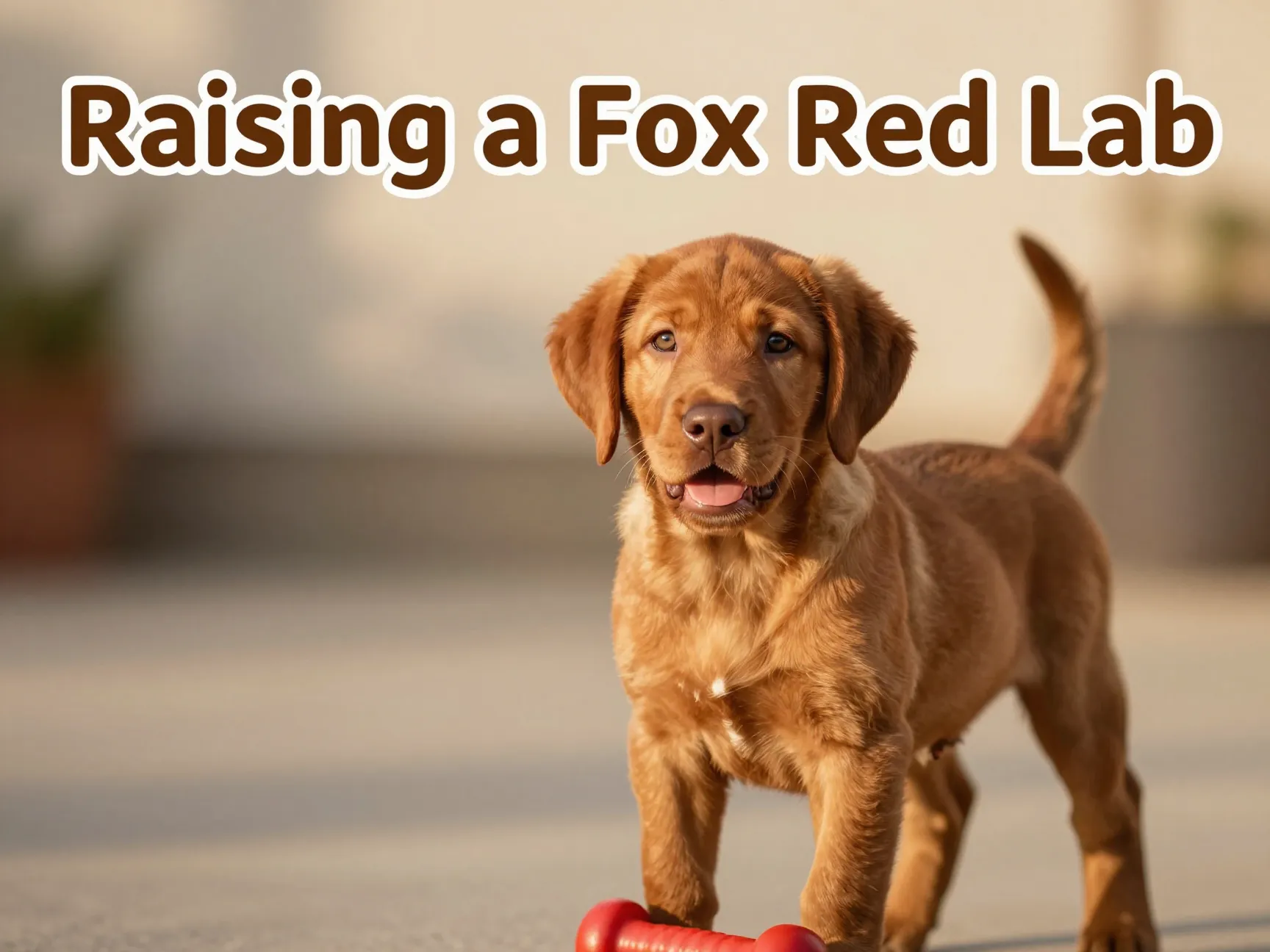 Fox red labrador puppy amber coat kong toy golden hour home