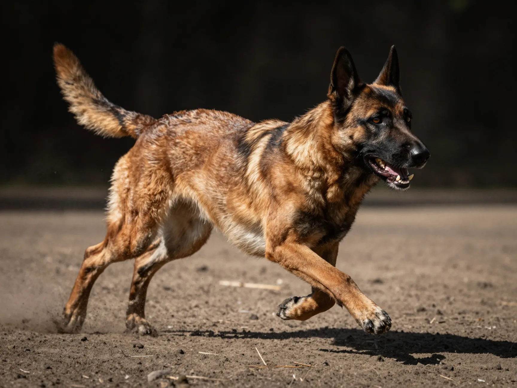 Belgian malinois with fawn coat and black mask in action