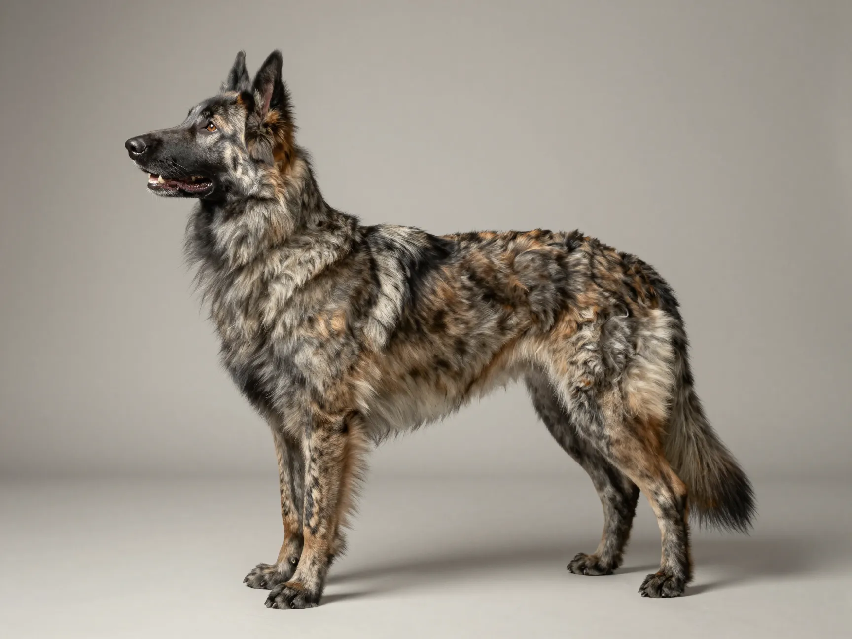 Long haired grey brindle belgian shepherd historical profile