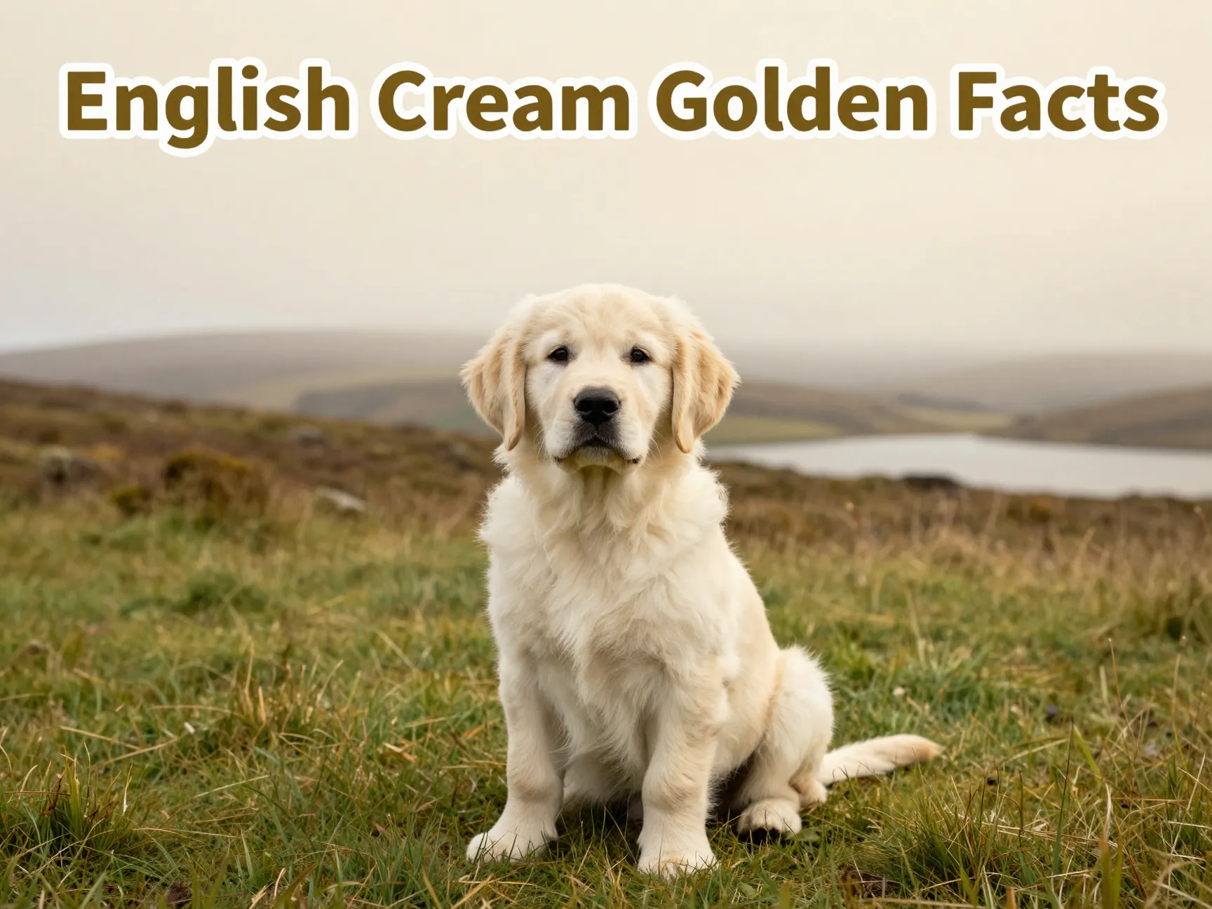 Cream golden retriever puppy scottish highlands morning portrait