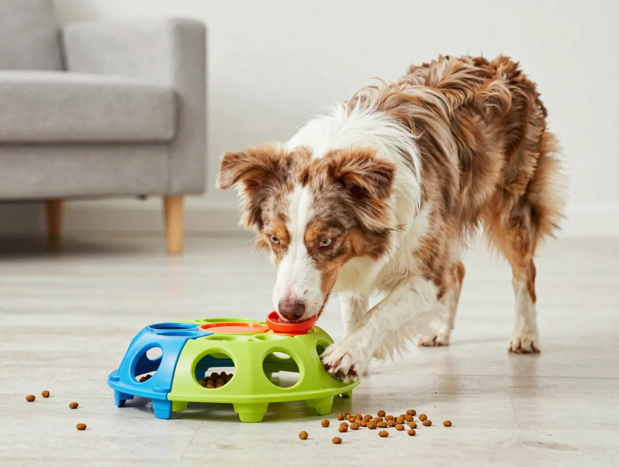 Mini aussie solving puzzle feeder mental stimulation concentration