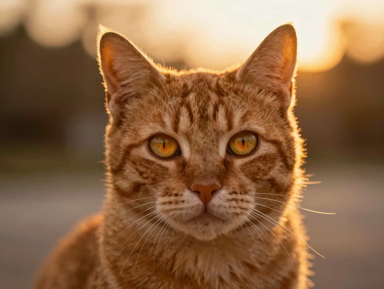 Golden hour tabby portrait close up bokeh photorealistic wallpaper
