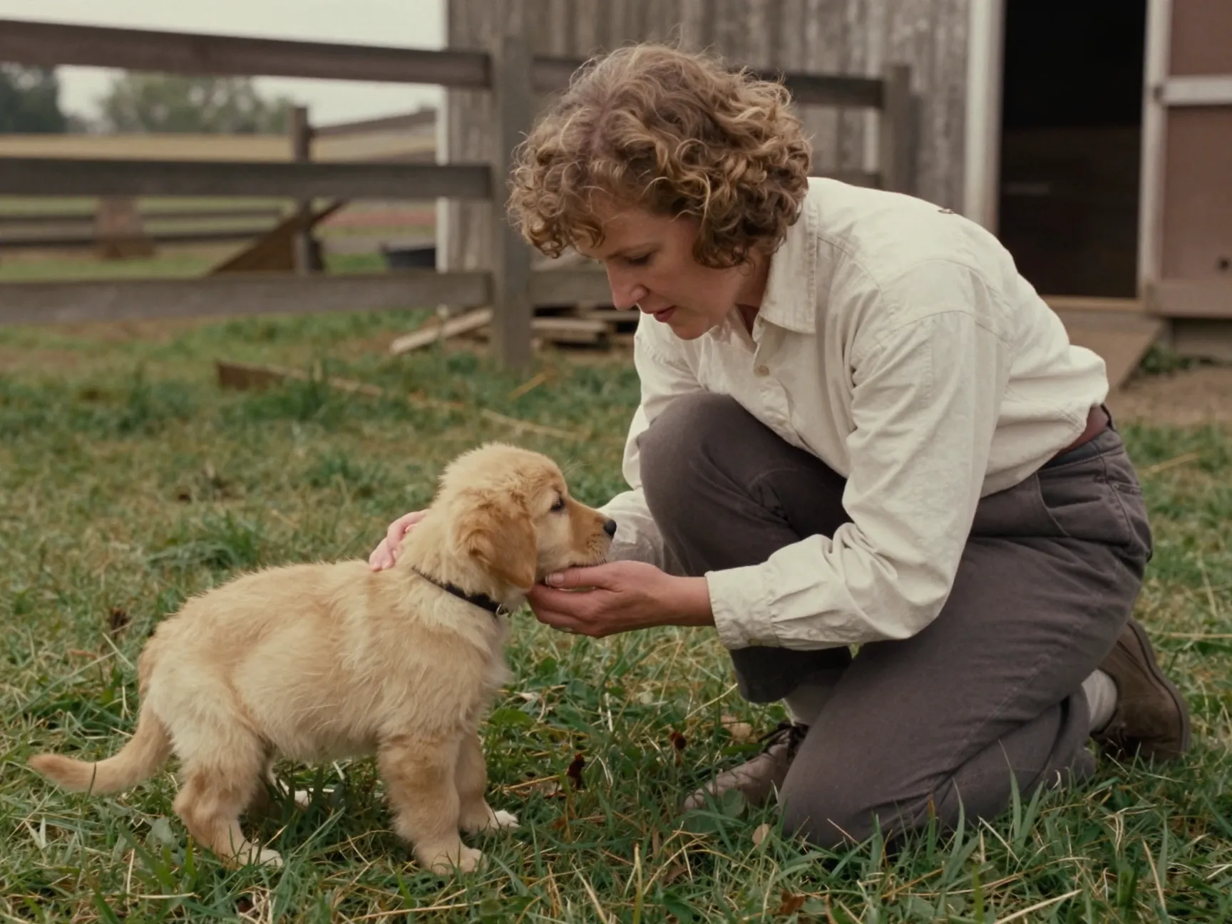 Inspiring breeder michele taylor with small puppy muffy on 1989 farm