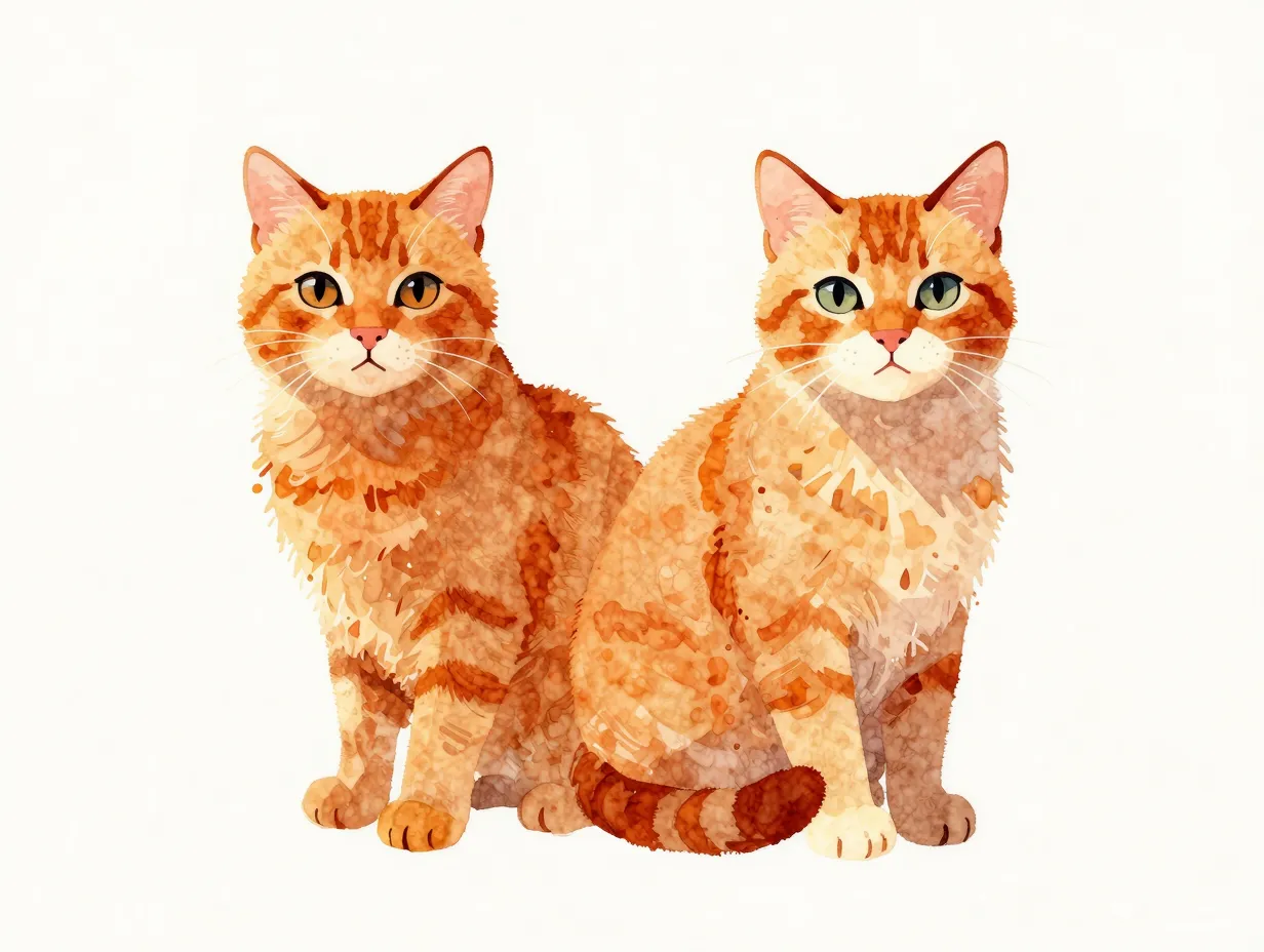 Watercolor ginger cat soft blended strokes orange amber rust painting