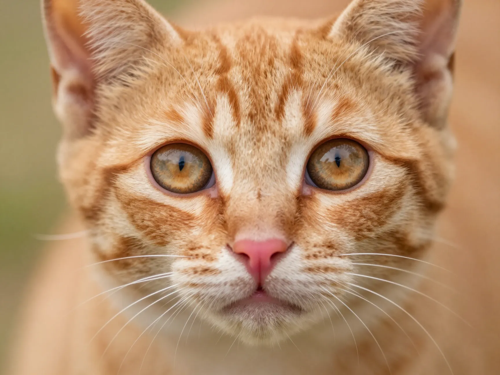 Macro closeup orange kitten wide eyes pink nose soft fur portrait