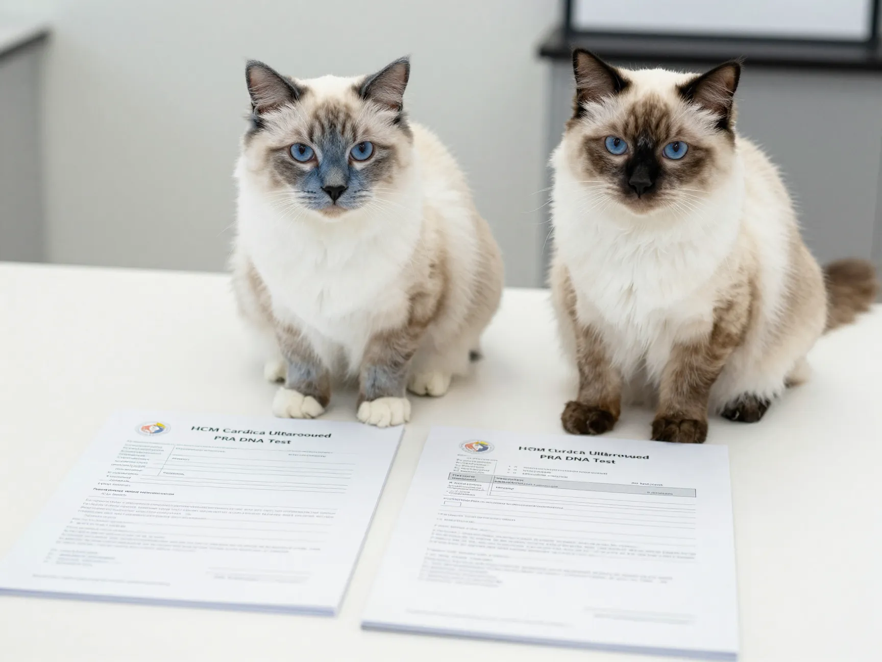 Ragdoll parent cats with veterinarian health test results certificates paperwork
