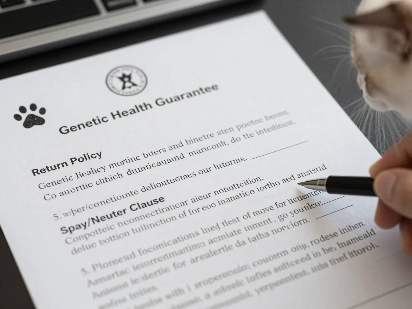 Professional written contract health guarantee document for ragdoll kitten sale