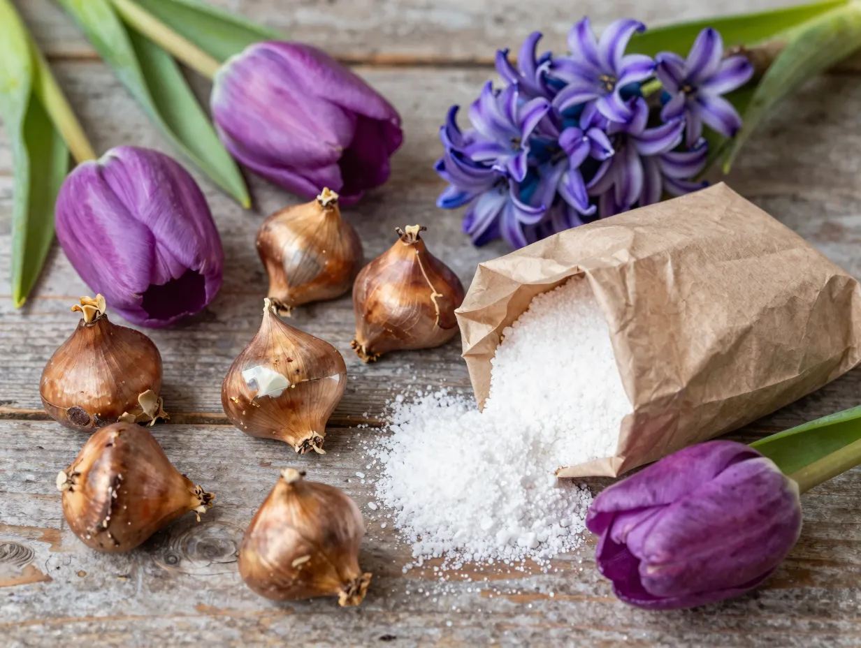 Tulip and hyacinth spring bulbs with bone meal fertilizer