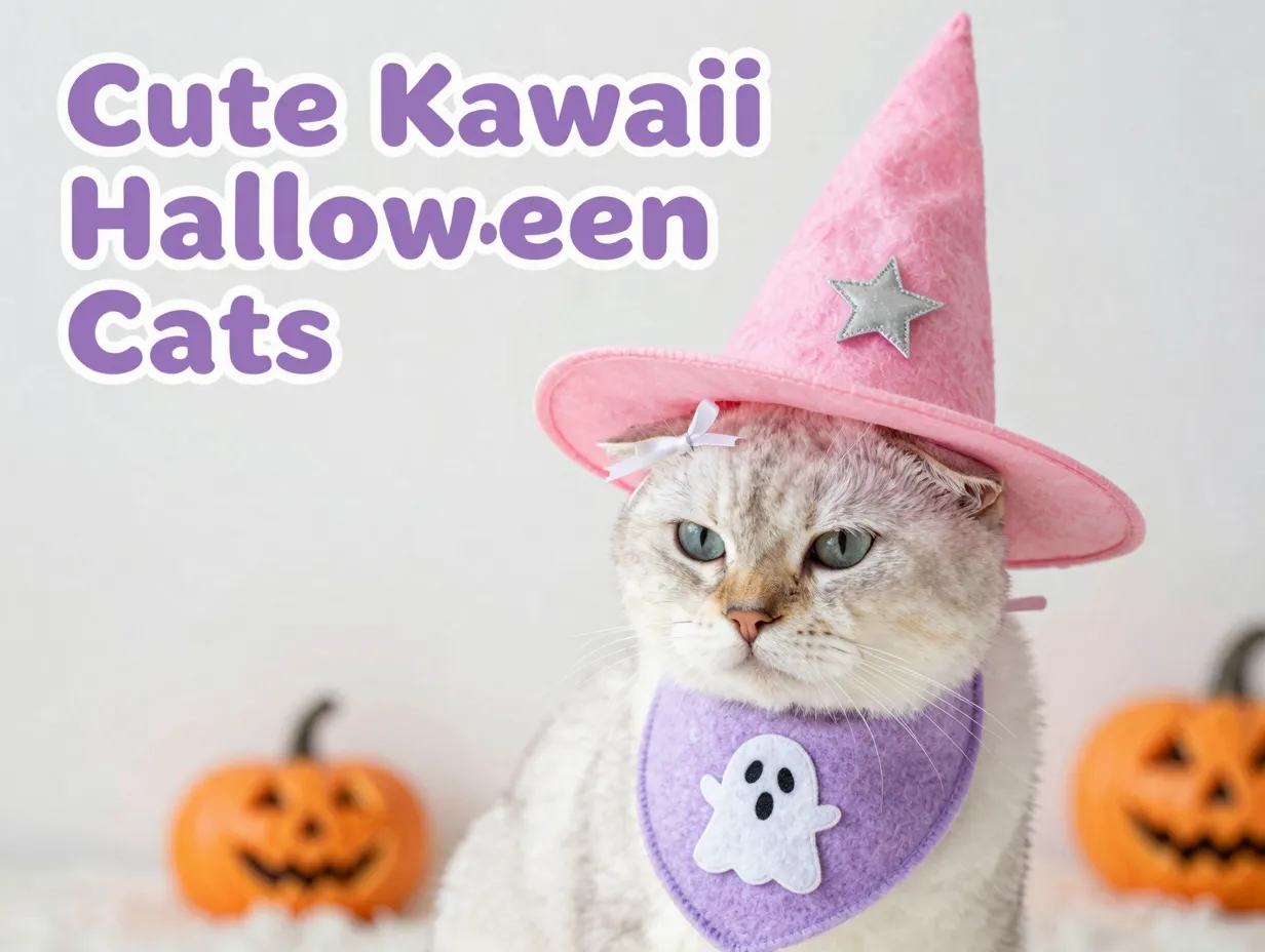Cute kawaii halloween cat costumes minimal accessories pastel tones