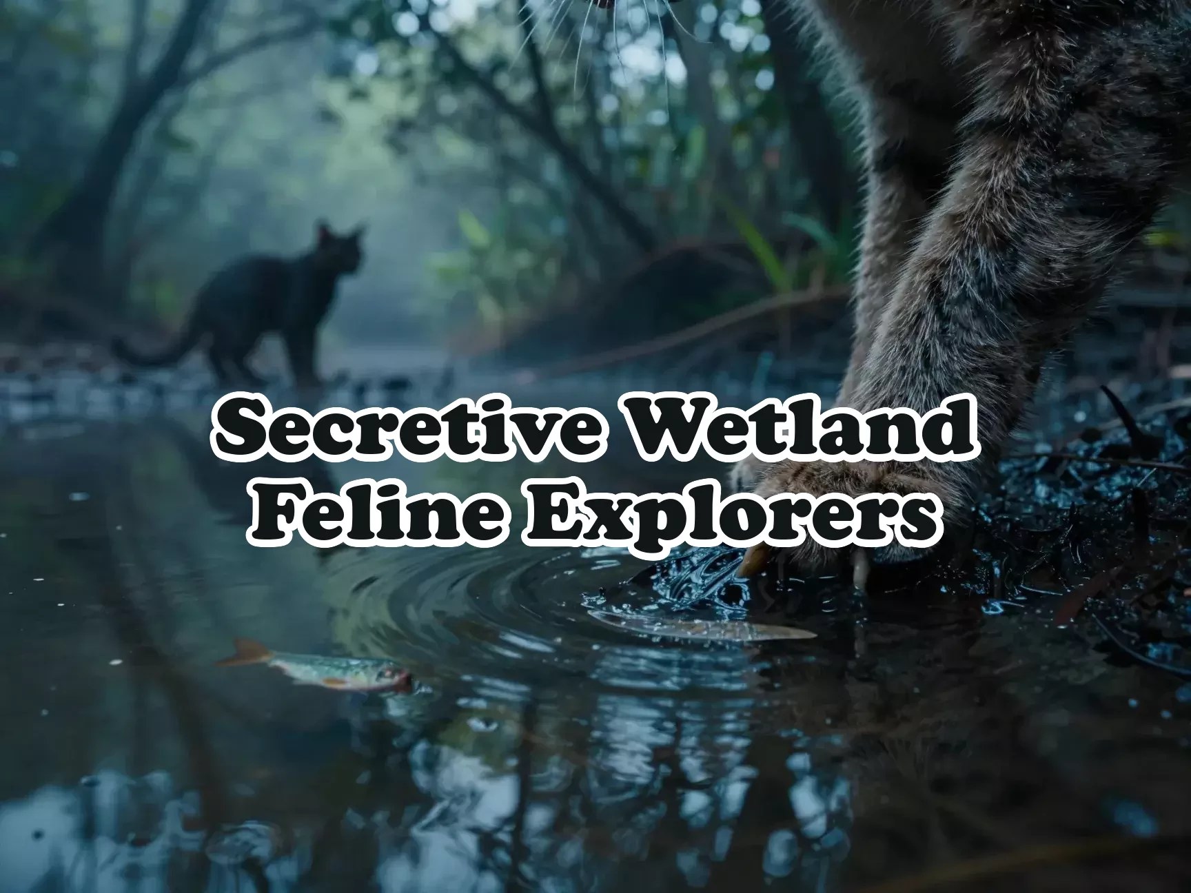 Webbed feline paw submerged water misty mangrove dusk hunting main