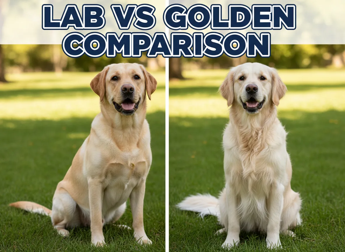 Yellow lab golden retriever side by side portrait comparison