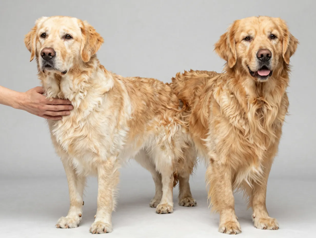 Yellow lab short dense waterproof coat golden retriever soft long wavy coat