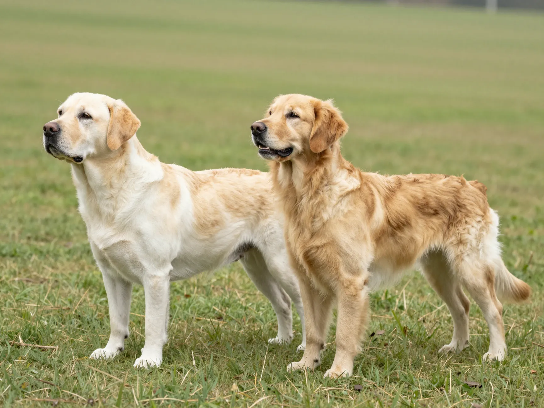 Lab muscular stocky build versus golden slender elegant frame