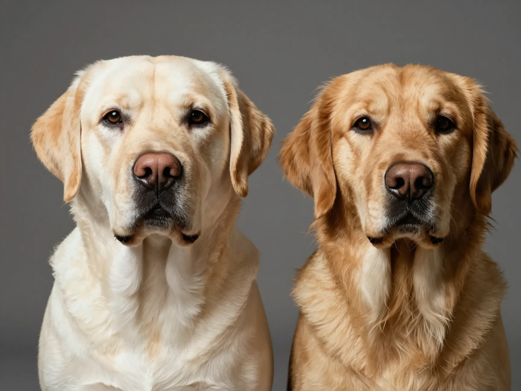 Yellow lab broad short muzzle versus golden retriever long narrow muzzle