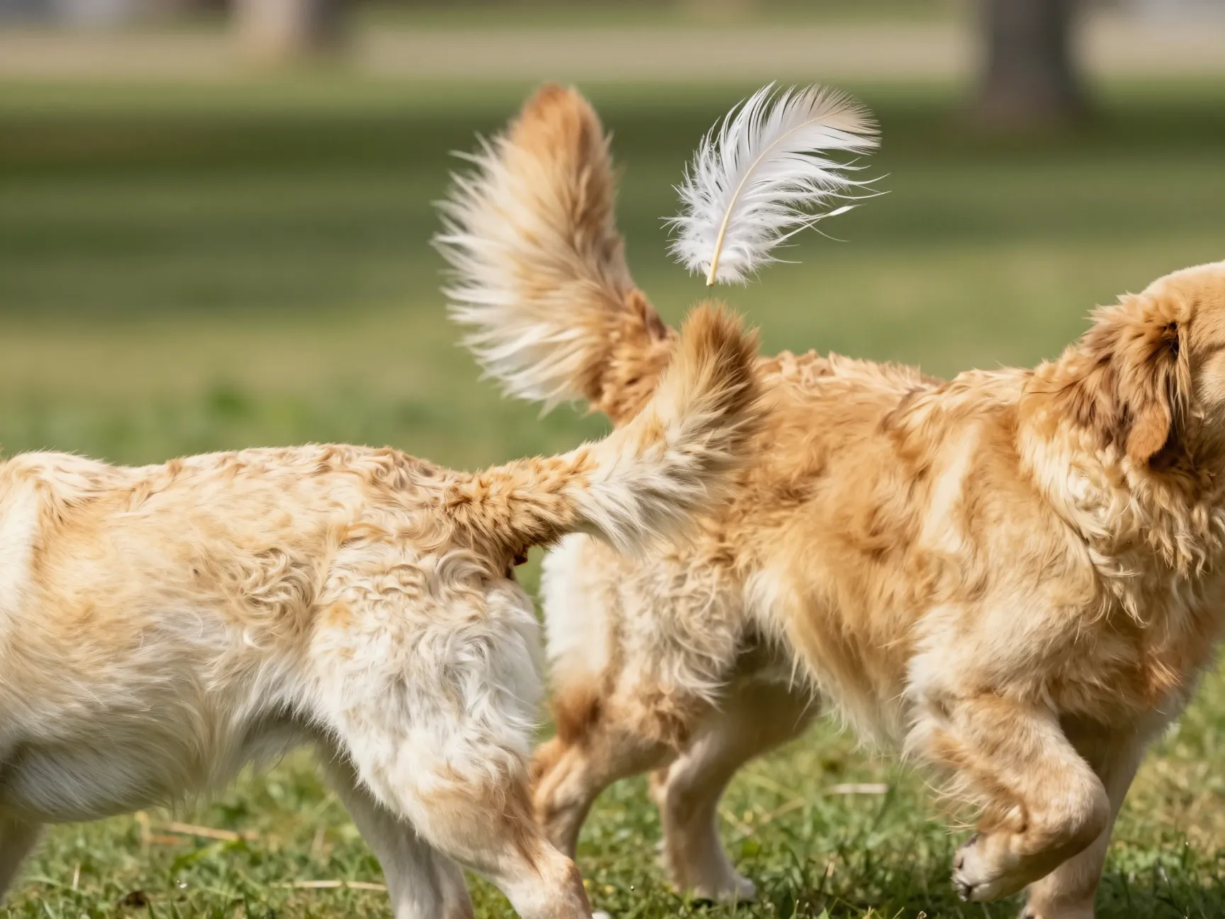Lab thick otter tail versus golden fluffy feathered plume tail