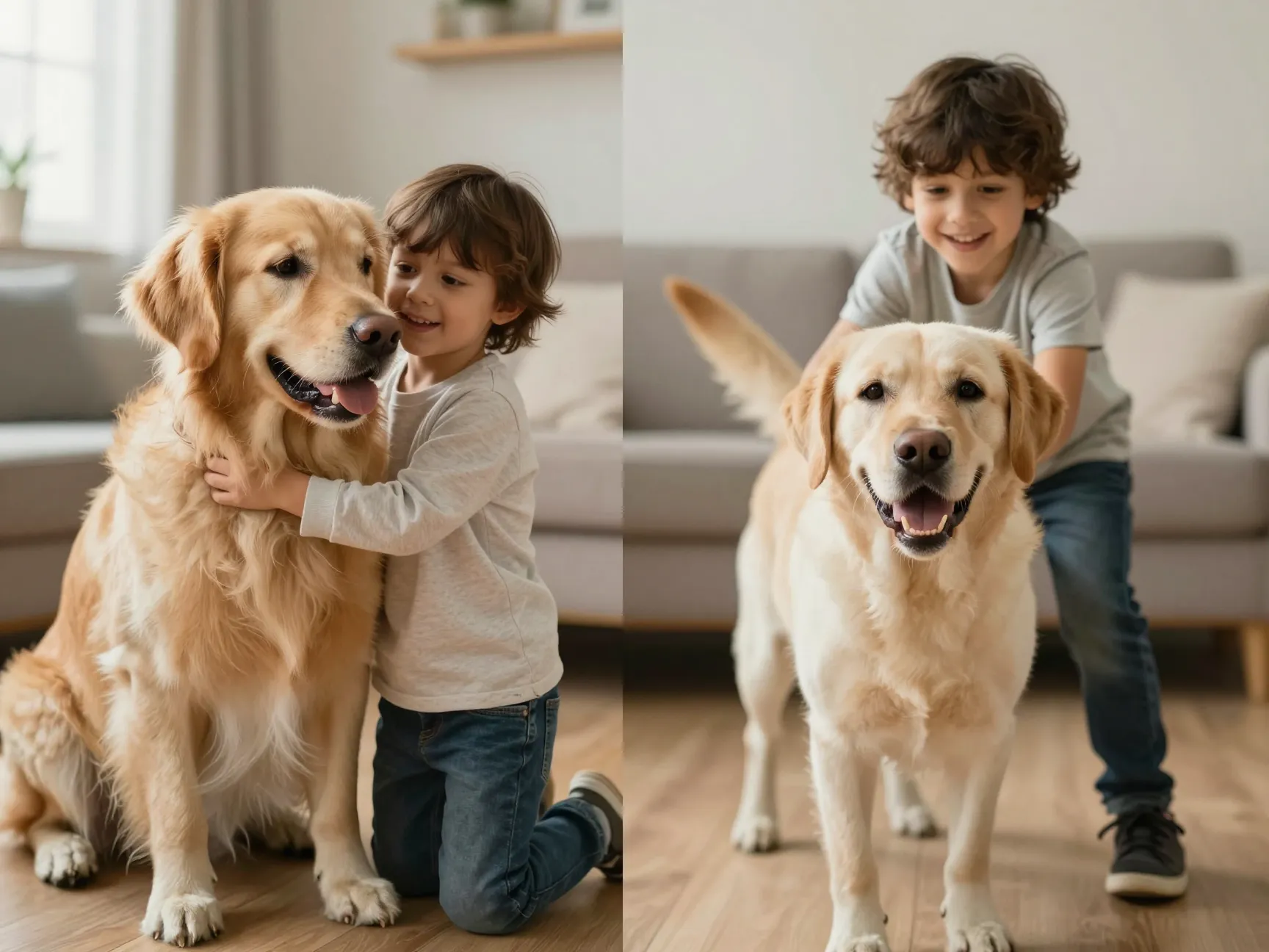 Golden retriever calm intuitive with child versus lab boisterous playful