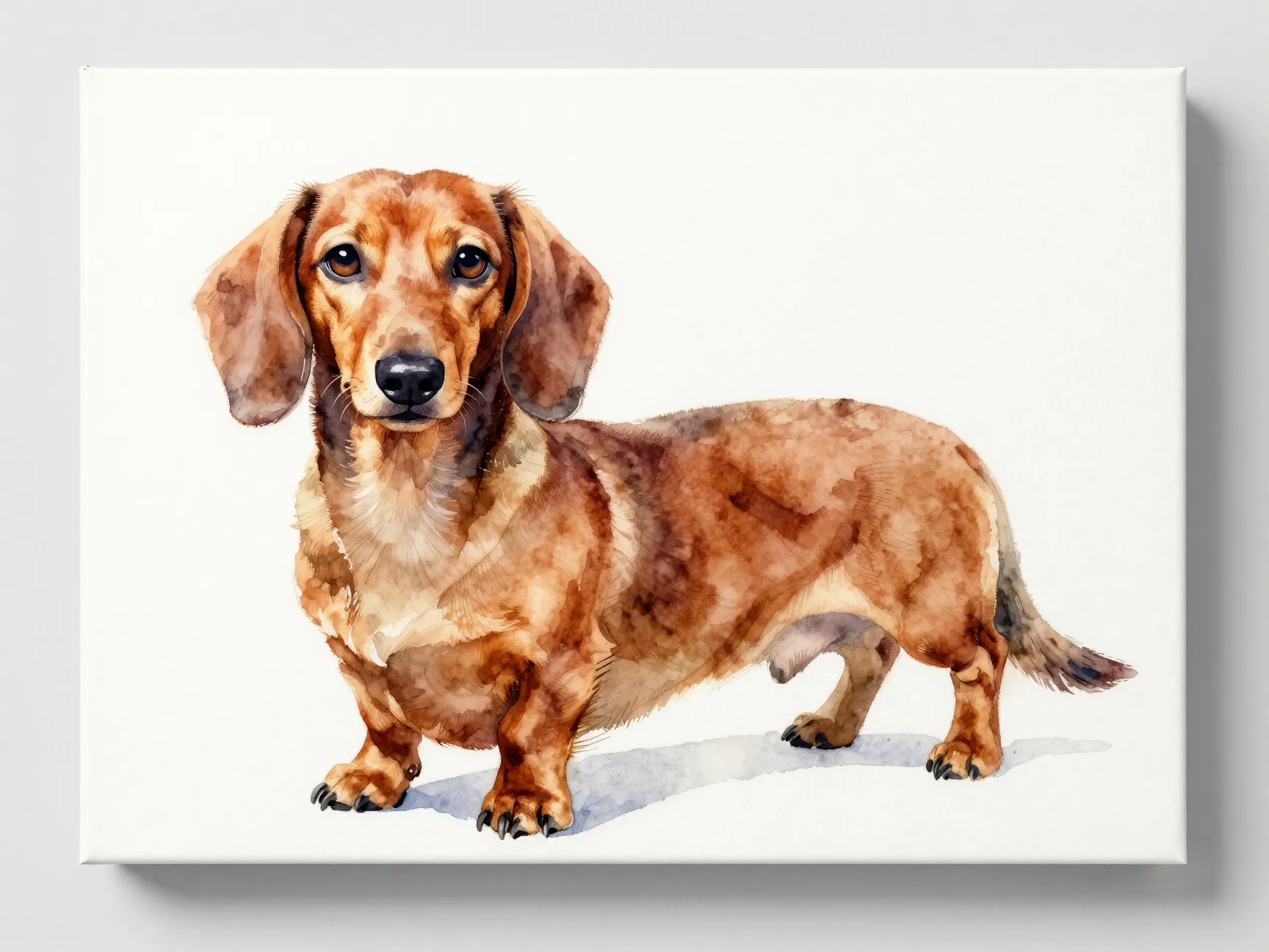 Watercolor dachshund portrait on soft white background