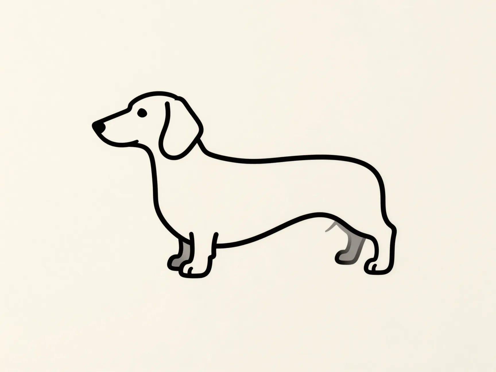 Minimalist black line art dachshund on cream background