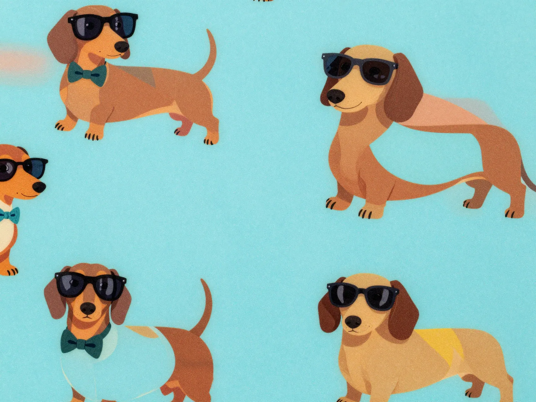 Cartoon dachshund pattern with sunglasses and bow ties