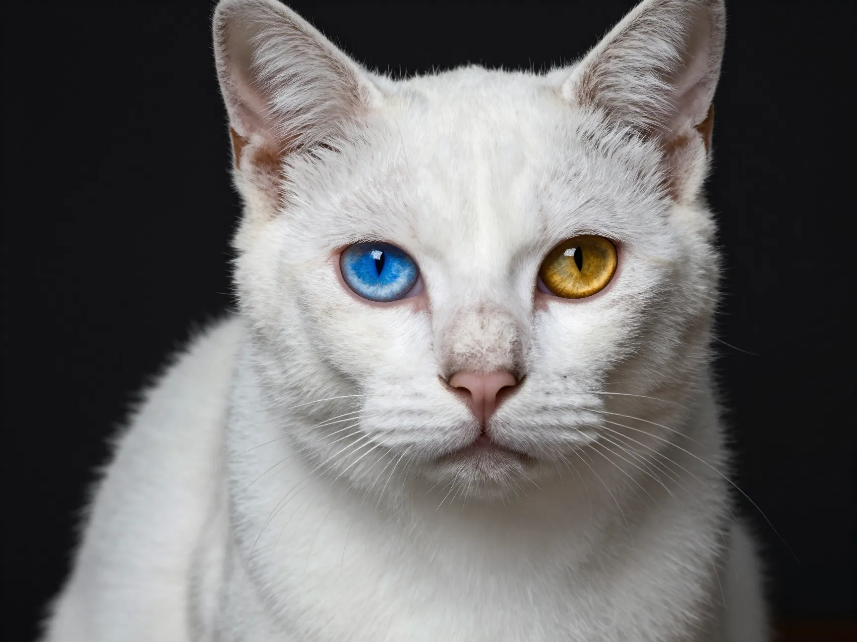 White khao manee cat with odd colored blue and gold eyes