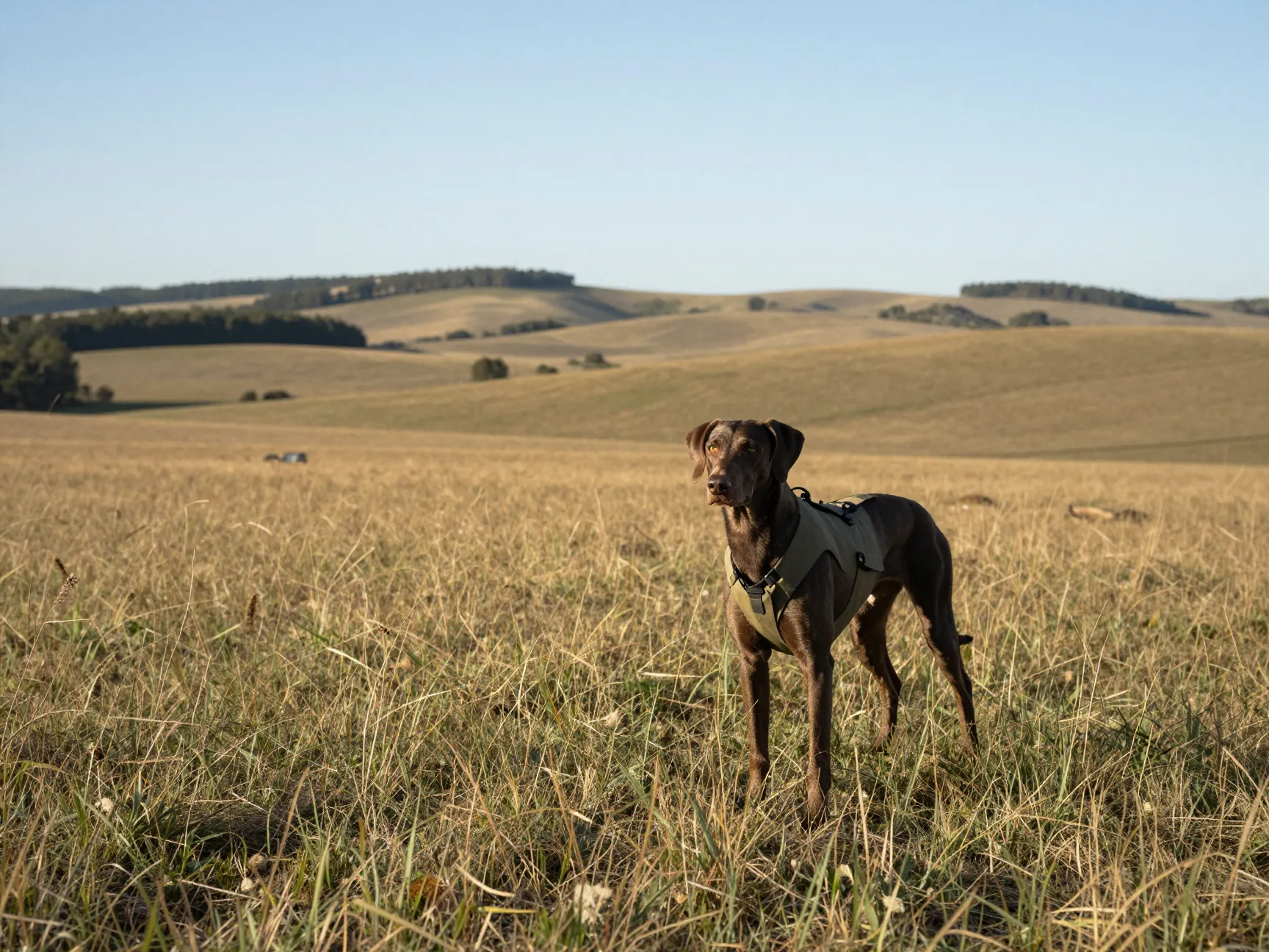 Field type lab golden mix lean athletic dog hunting field