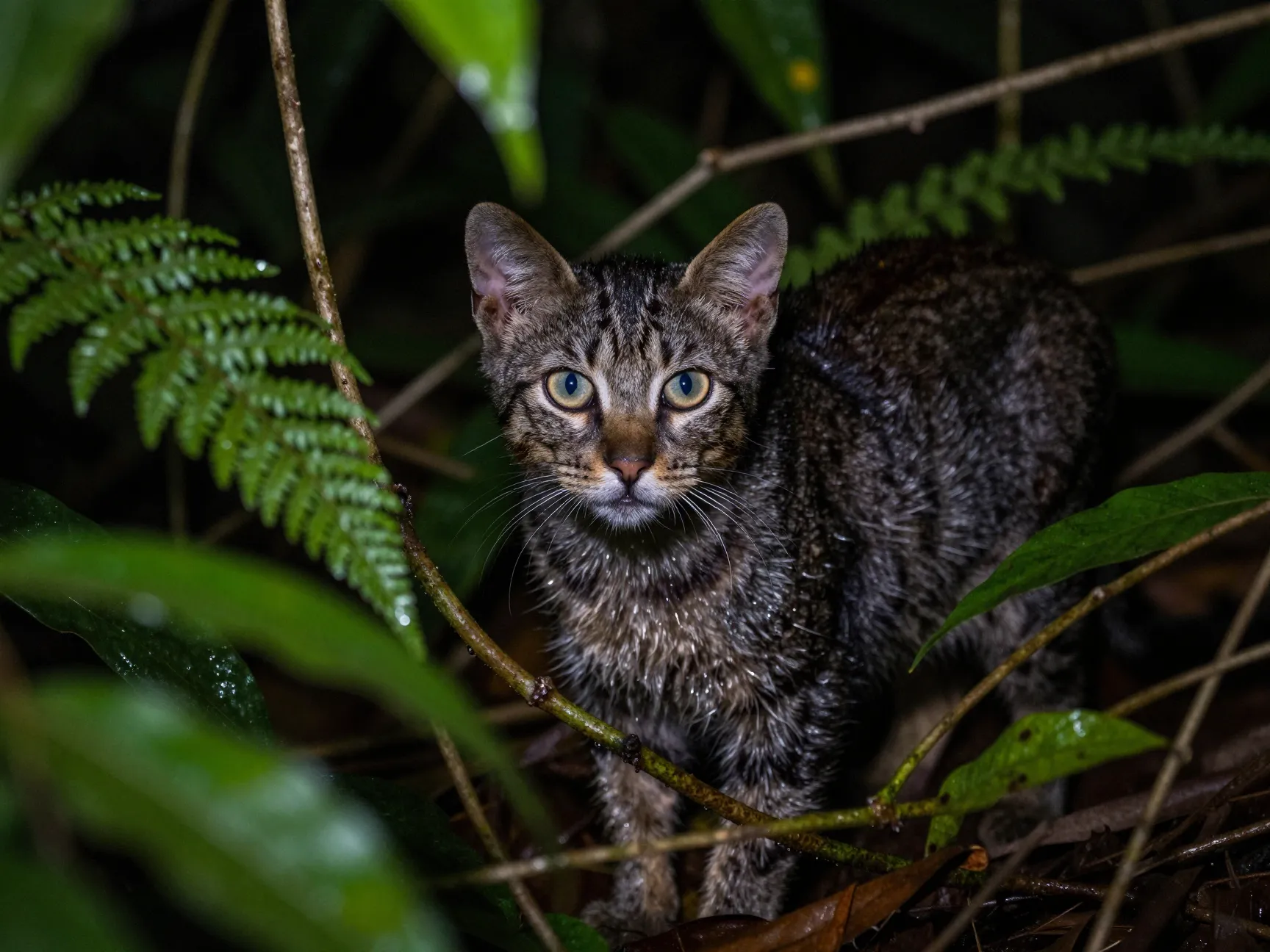 Iriomote cat rare feline in dense subtropical japanese jungle