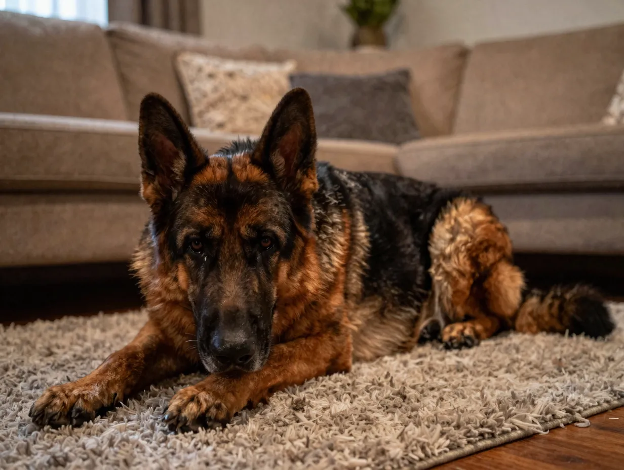 King shepherd large calm dog with straight back in home