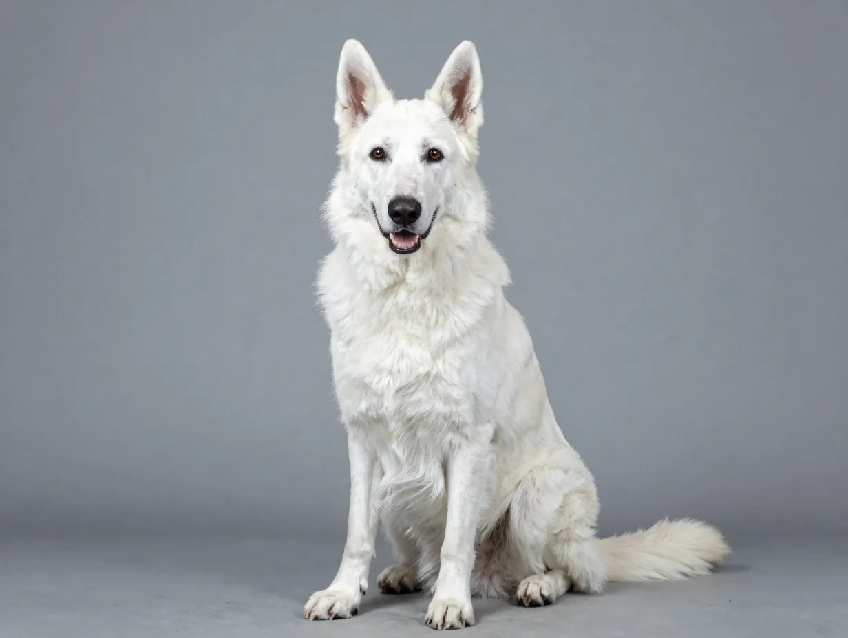 White shepherd with dark eyes and pigmented skin