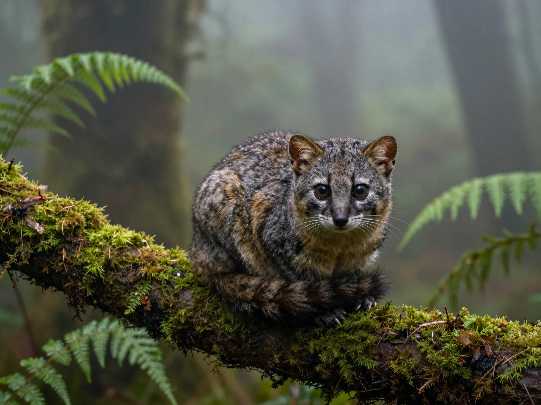 Kodkod small forgotten cat in chilean temperate rainforest