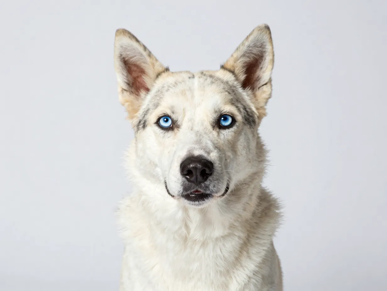 Blue eyed heterochromia gerberian shepsky studio portrait