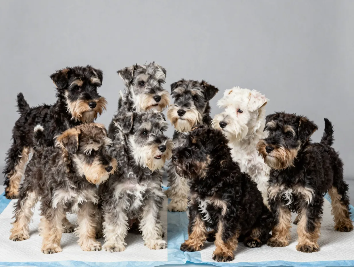 Litter of six multi colored gerberian shepsky puppies together