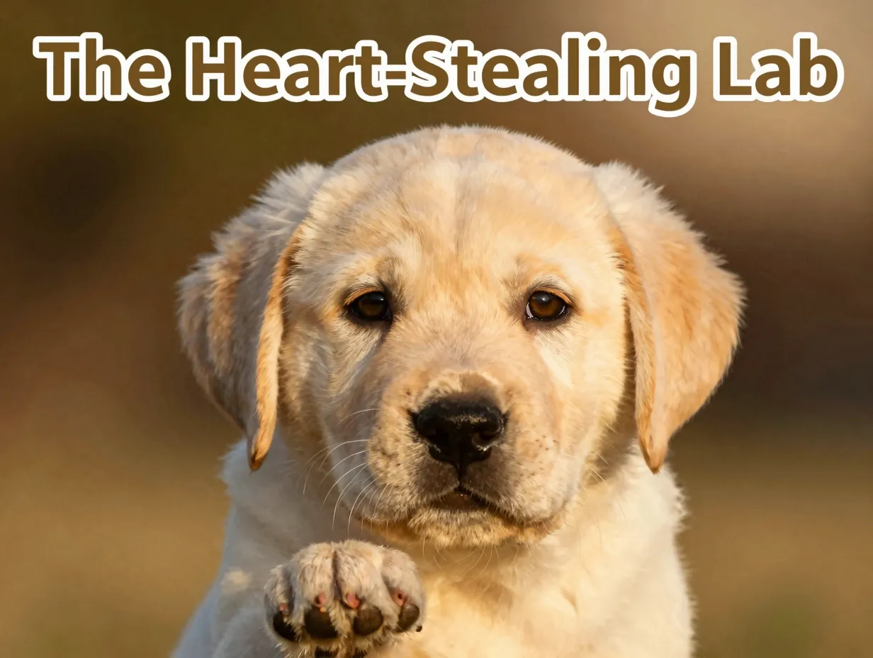 Golden lab puppy close up tilted head expressive eyes