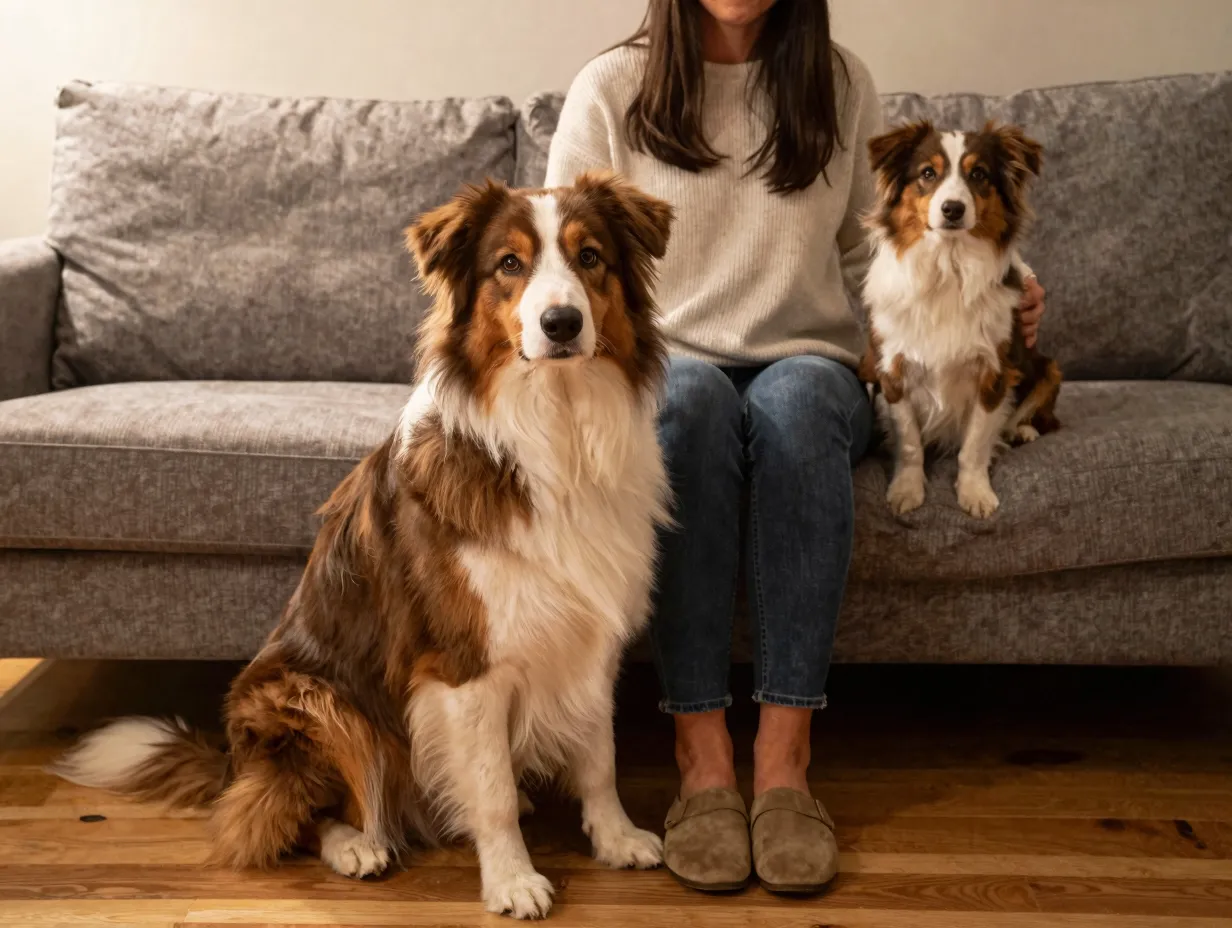 Miniature aussie smaller size comparison with owner