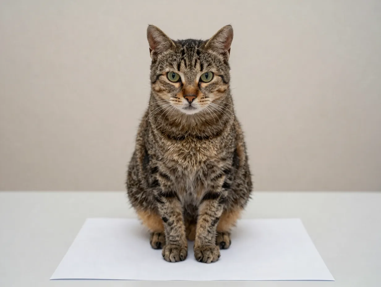 Cat sitting squarely on single sheet of a4 paper