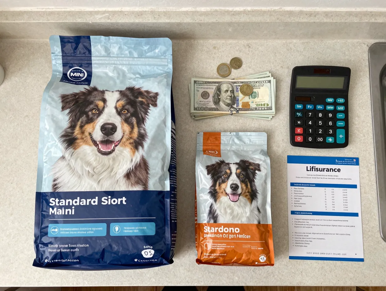 Stack of money next to standard and mini aussie food bags