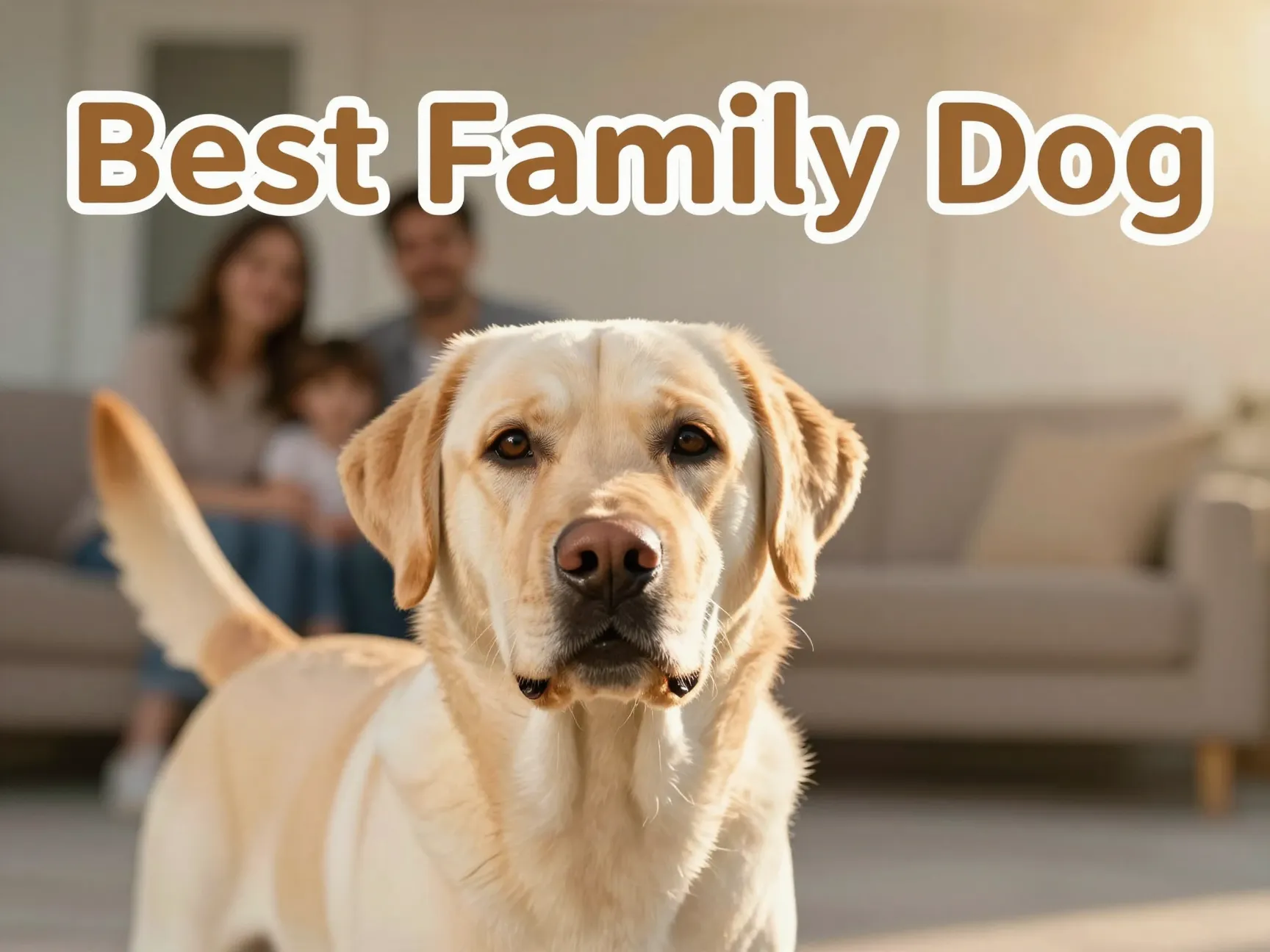 Yellow labrador retriever warm gaze wagging tail family home