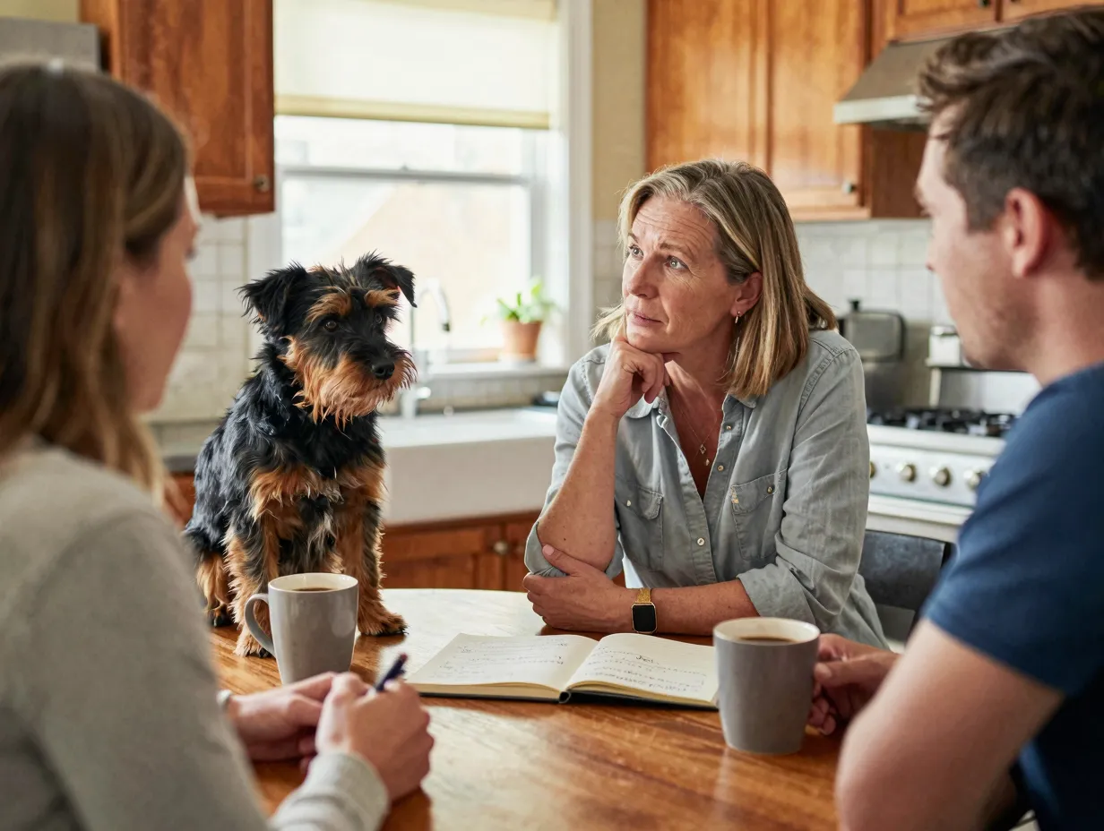A thoughtful conversation between a breeder and a buyer over coffee