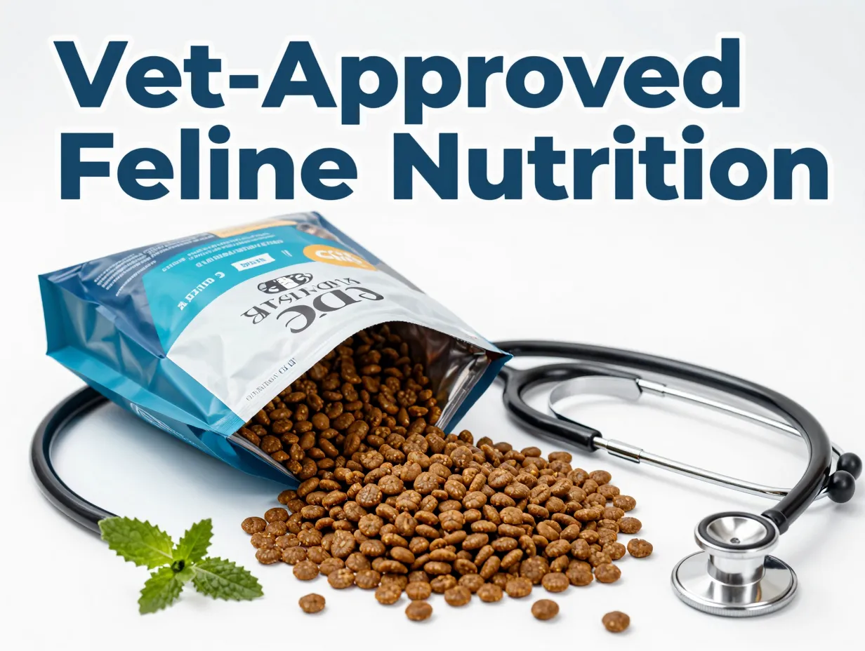 Vet stethoscope wellness core cat food kibble clean white background product shot