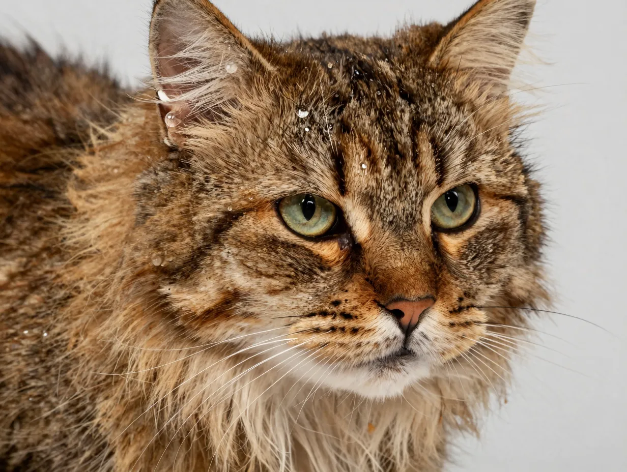 Close up of siberian cat majestic triple layered water resistant coat