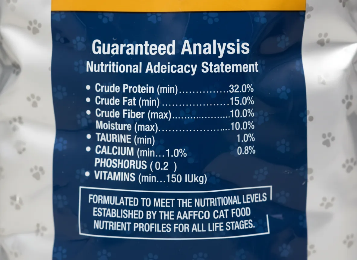 Taurine calcium phosphorus vitamins listed on aafco compliant label