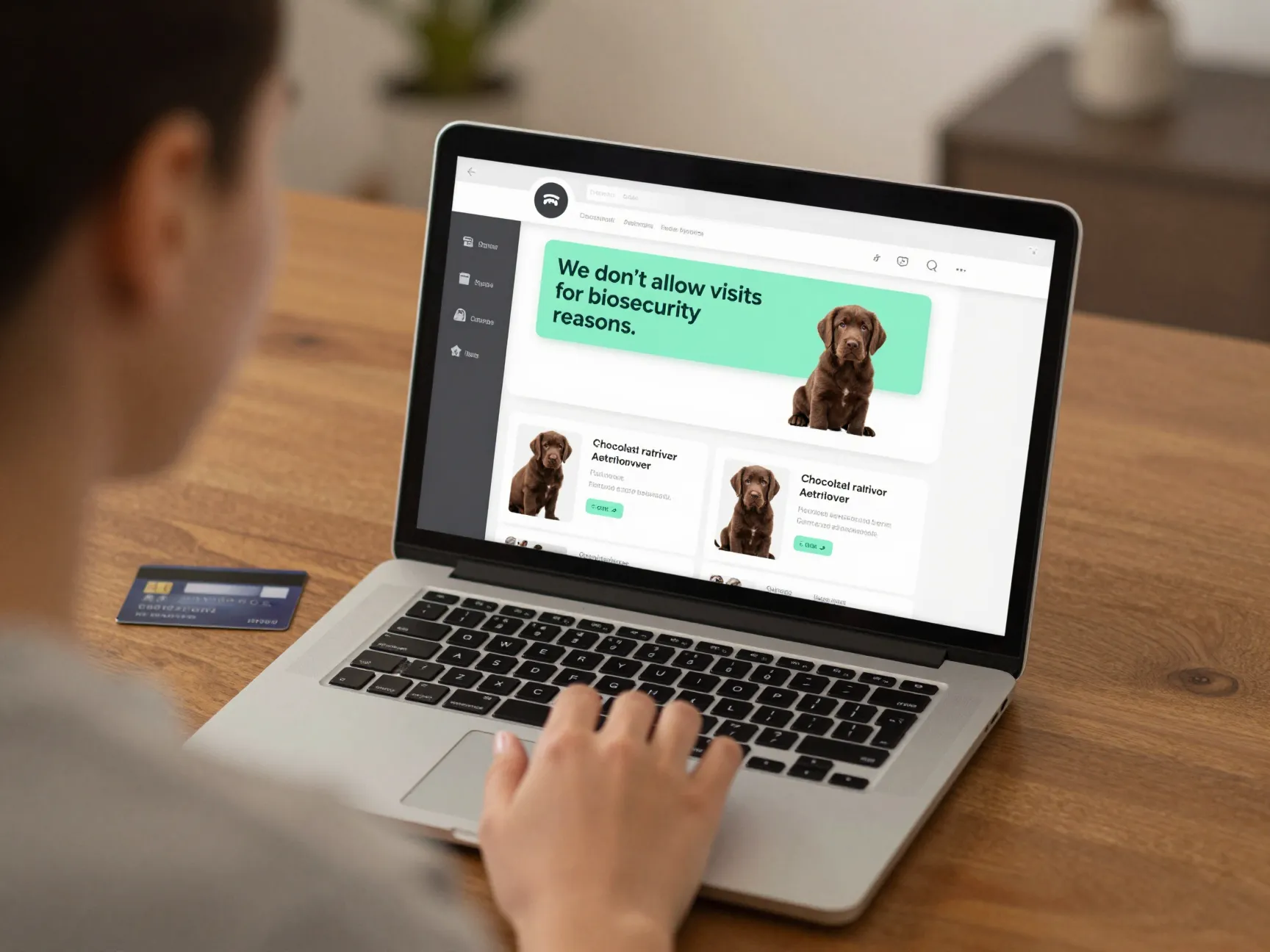 Laptop screen showing refusal for in person puppy meeting