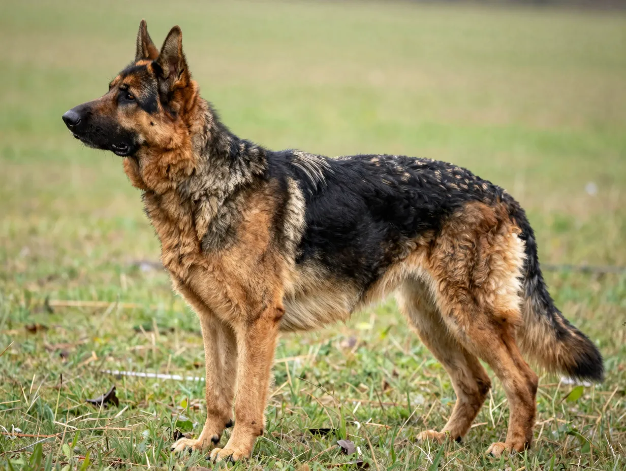 Large tan and black saddle king shepherd showcasing dramatic pattern