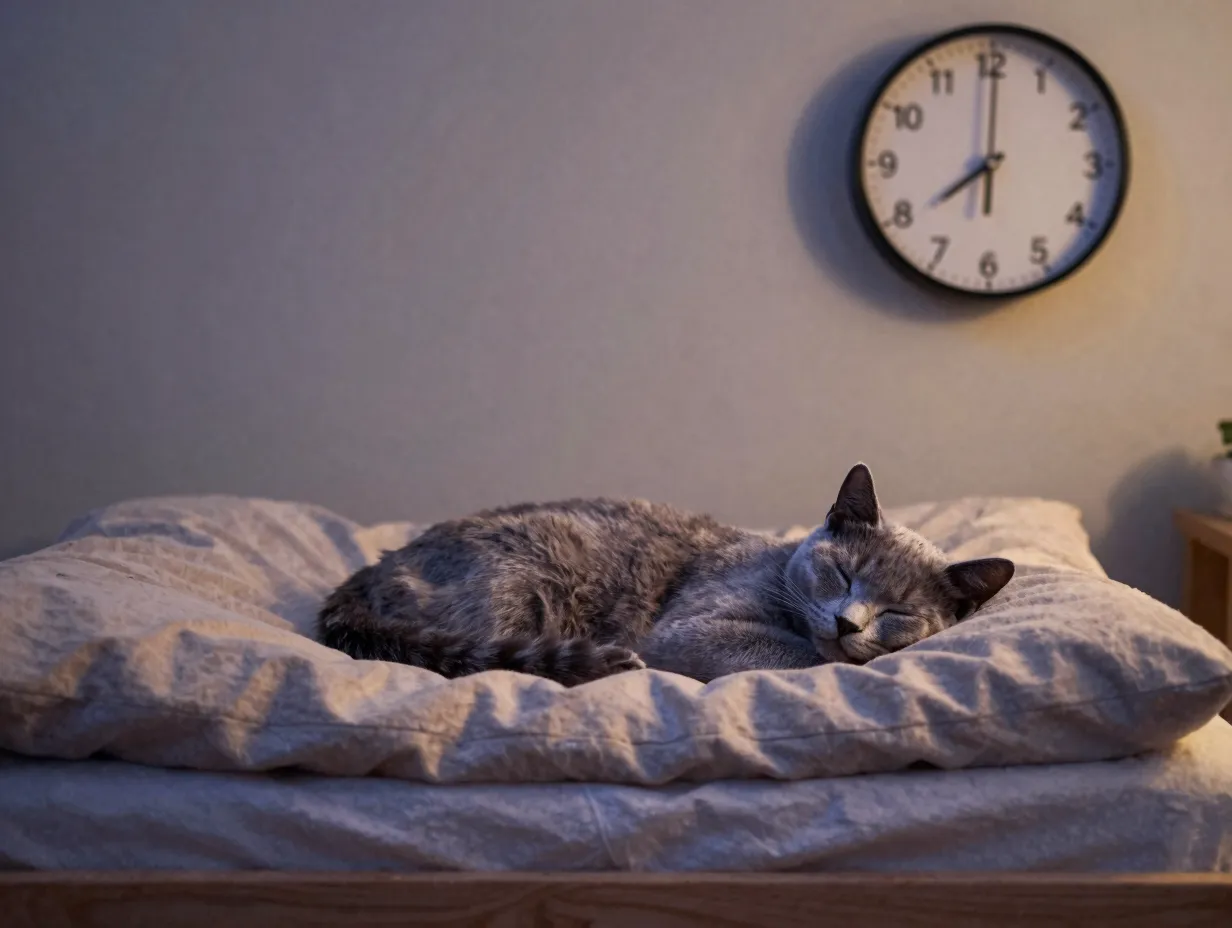 Kitten sleeping peacefully predictable routine schedule bed